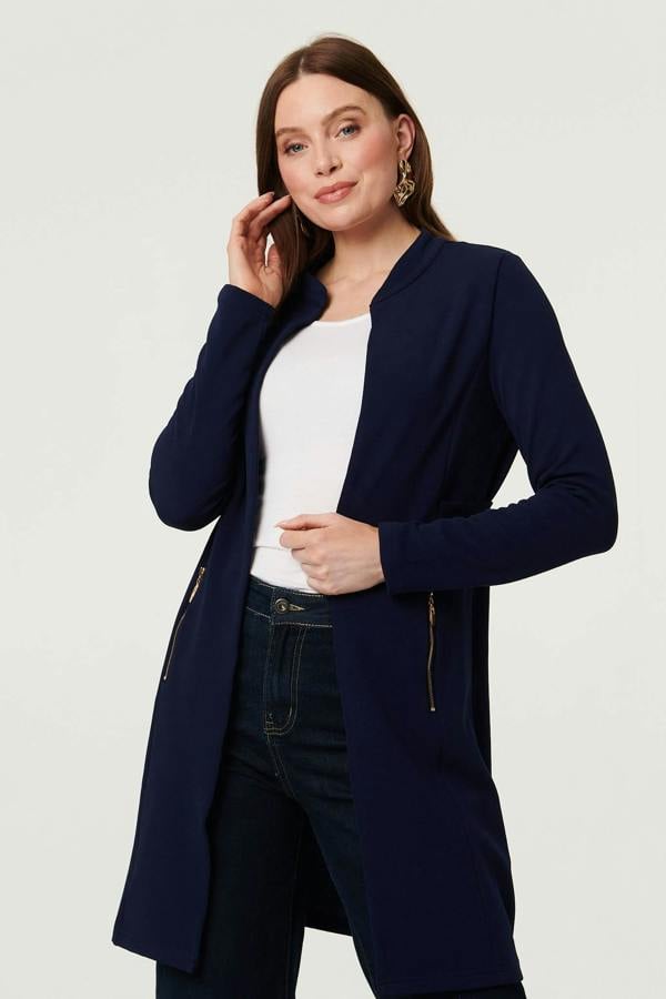 Navy | Open Front Longline Coatigan : Model is 5'9"/175 cm and wears UK8/EU36/US4/AUS8