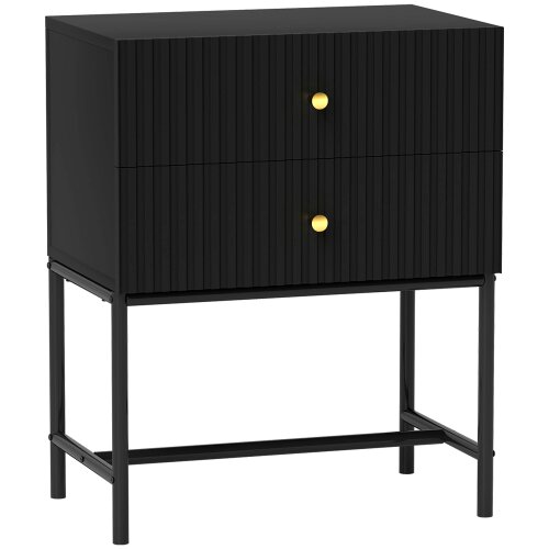 Wyld Haus Nafico Black and Gold Elegant 2 Drawer Ribbed  Bedside Table