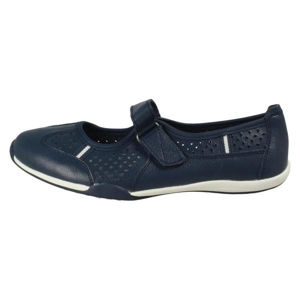 Down to Earth Ladies Down To Earth Casual Flat Leather Hook & Loop Strap Shoes F80066