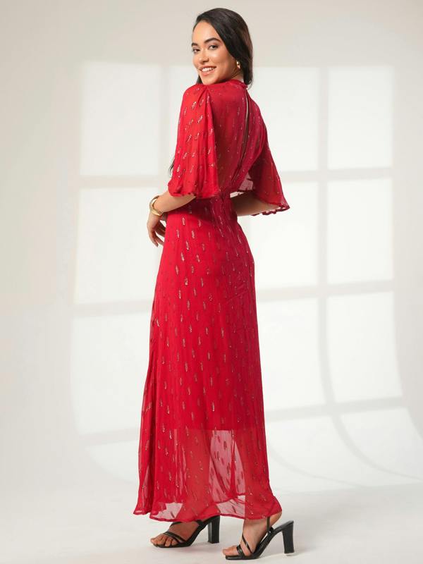 Rose & Nancy Talia Red Sparkle Maxi Dress