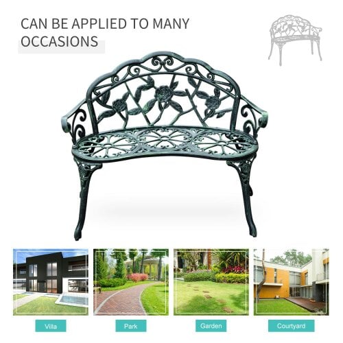 Wyld Haus Rakeba Cast Aluminium Antique Green 2 Seater Garden Bench With Floral Backrest