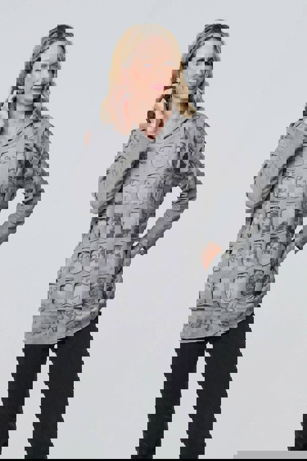 Silver | Graphic Print Cut Out Layer Hoodie
