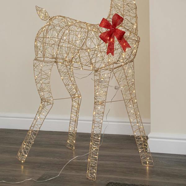 Samuel Alexander 1.3m Light up Gold Twist Christmas Standing Reindeer with 300 Warm White LEDs