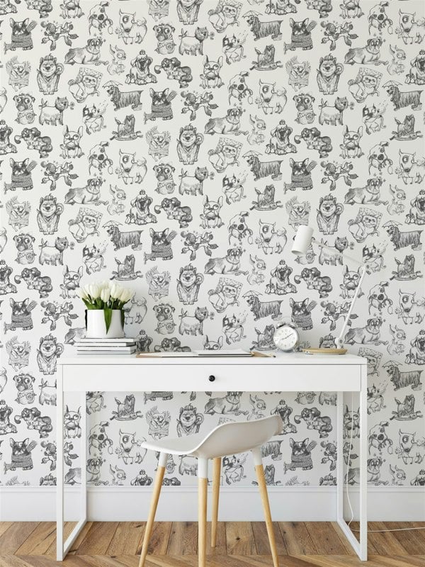 Muriva Pooches White Wallpaper