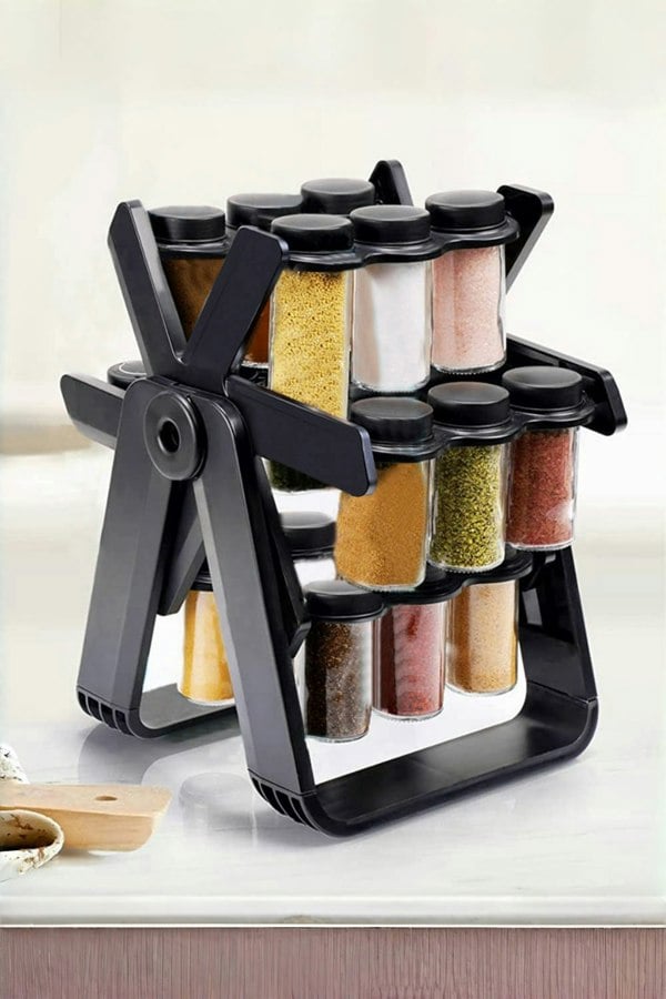 Living and Home 360° Rotating Spice Rack Ferris Wheel Storage Organizer with 18 Glass Seasoning Bottle