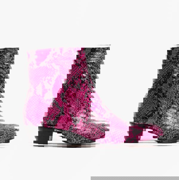 Club Cubano EMMANUEL Mens Snakeprint Leather Cuban Heel Boots Neon Magenta