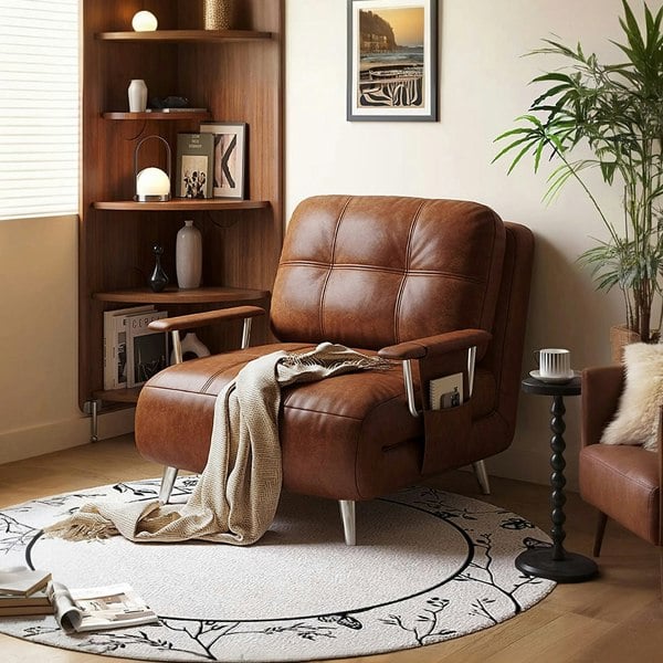 O'Reilly Single Seater Sofa Bed, Brown Leather-Rit Concept-Rit Concept
