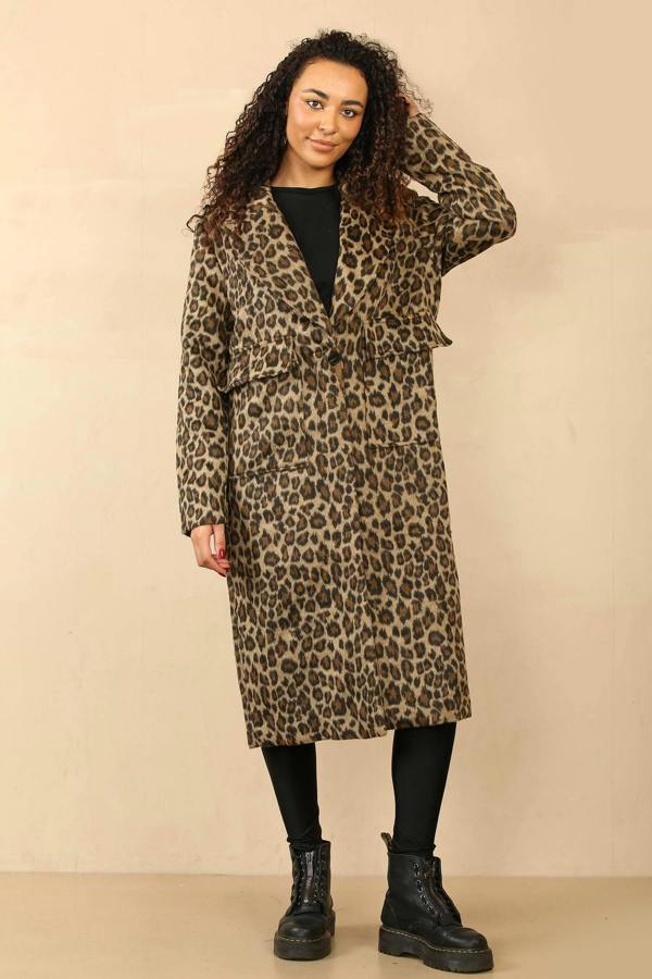Leopard Print Longline Coat - Bold Streetwear Style - Elaina Fashion