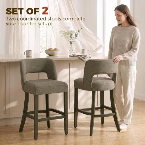 HOMCOM Bar Stools Set of 2 with Curved Backrest, Brown