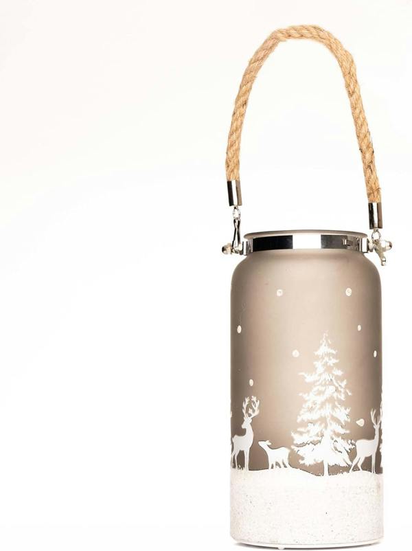 23cm Christmas Decorated Jar Table Winter Forest Scene Lantern, Battery-Operated LED Indoor Light image 4