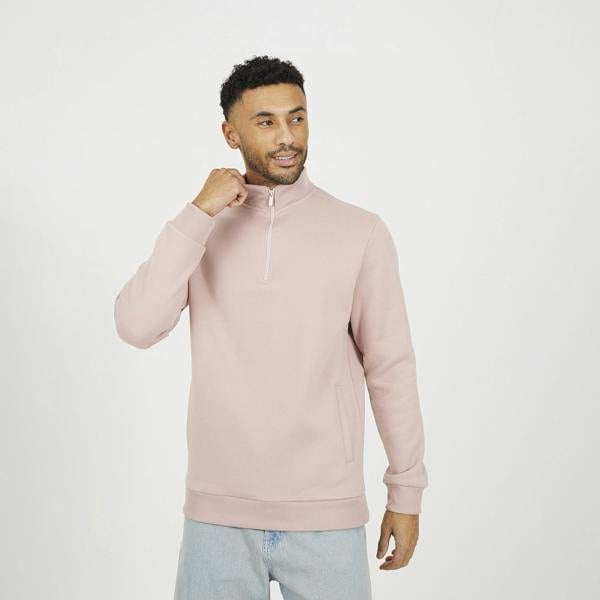 Brave Soul Pink Funnel Neck 1/4 Zip Sweatshirt - Pink Image 1