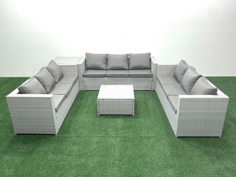 Fimous Rattan Garden Outdoor Furniture Set 9 Seater Rattan Garden Sofa Set with Side Table Light Grey Mixed