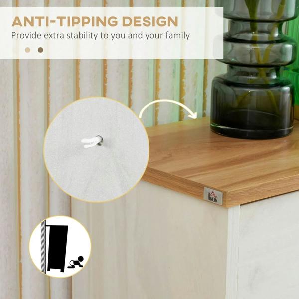 Cream white shoe cabinet with anti-tipping design showing stabilizing bracket