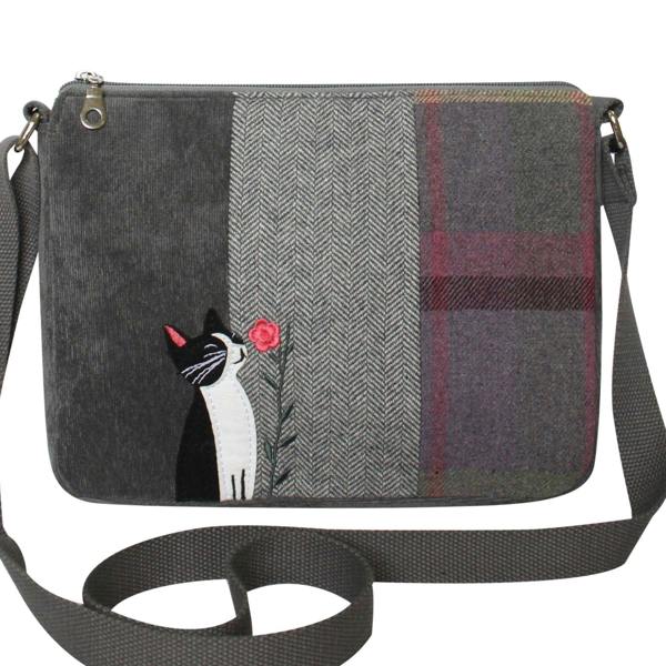 Earth Squared Cat & Rose Tartan Tweed Messenger Bag