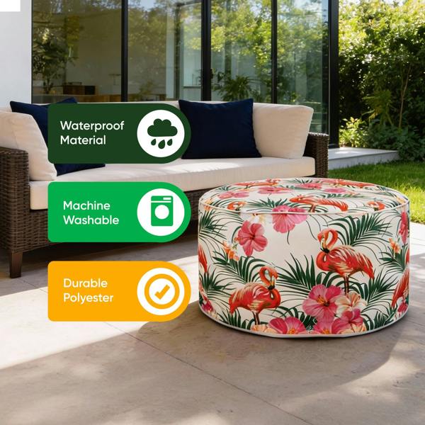 Gardenwize Outdoor Pouf Ottoman - Flamingo Inflatable Footstool