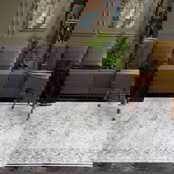 Grey Oriental Design Living Room Rug