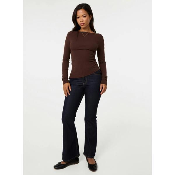 Pink Vanilla Asymmetric Boat Neck Long Sleeve Top