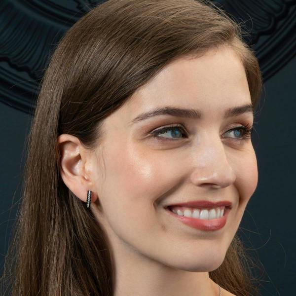 namana Sterling Silver Hoop Earrings for Women with Black Stones