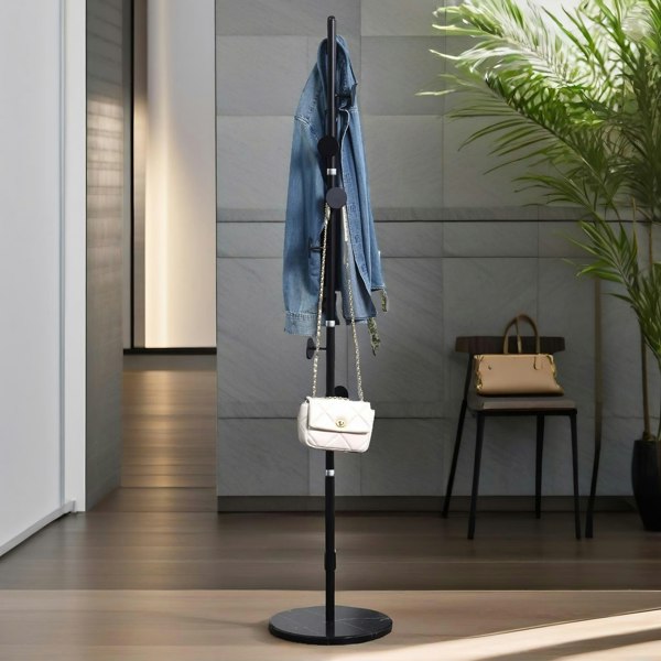 Rafaelo Mobilia Marble Base Adjustable Coat Stand With 8 Hooks Black