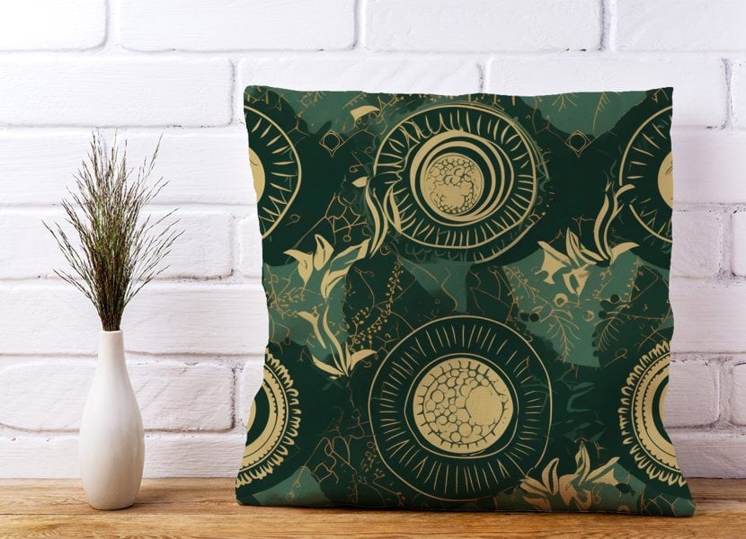 Warren Reed Abstract Green Gold Moon Pattern Cushions