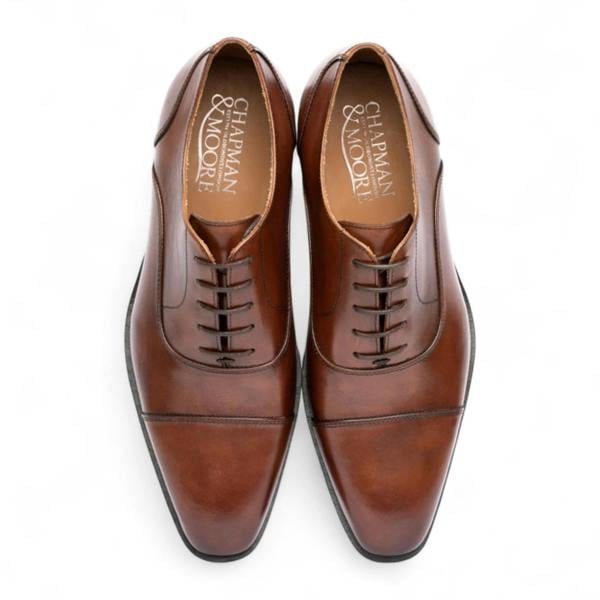 Chapman & Moore Men's Brown Plain Leather Cap-Toe Derby Shoes
