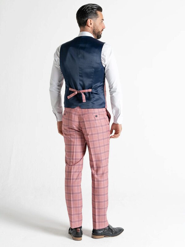 V2 Classic Kensignton Three Piece Suit - Rose with White and Navy Blue Checks