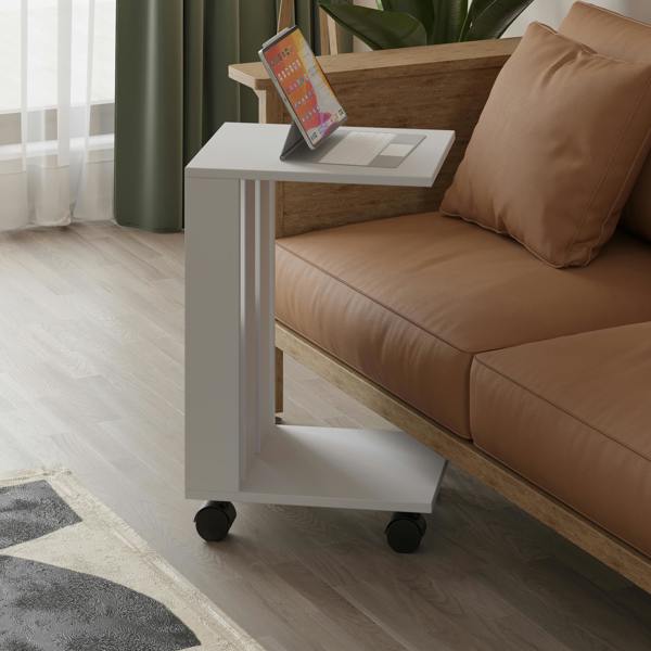 Decortie Edi Modern C- Shaped Side Table Mobile Functional with Open Compartment H60cm