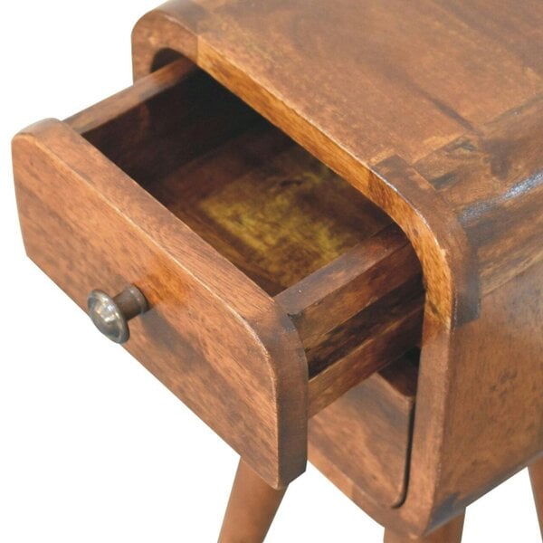 Wyld Haus Cagliari Small 2 Drawer Curved Chestnut Mango Wood Bedside Table
