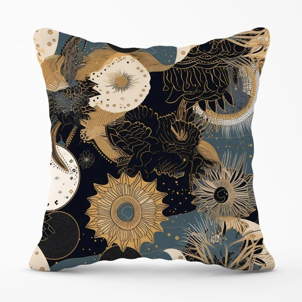 Warren Reed Abstract Blue Gold Moon Sun Cushions