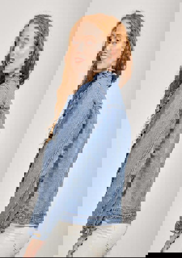 Mudflower Ruffle Neck Denim Jacket