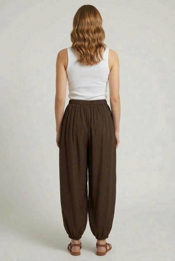 Brown | Semi Sheer Layer High Waist Harem Pants