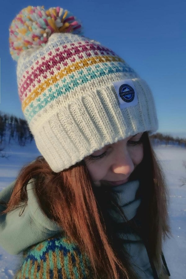 SuperBobble Nordic Knit Beanie Bobble Hat - Candy Stripe