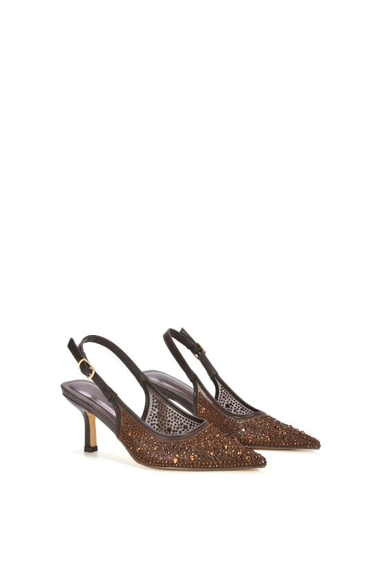 XY LONDON Diamante Slingback Court Shoes With Low Kitten Heel