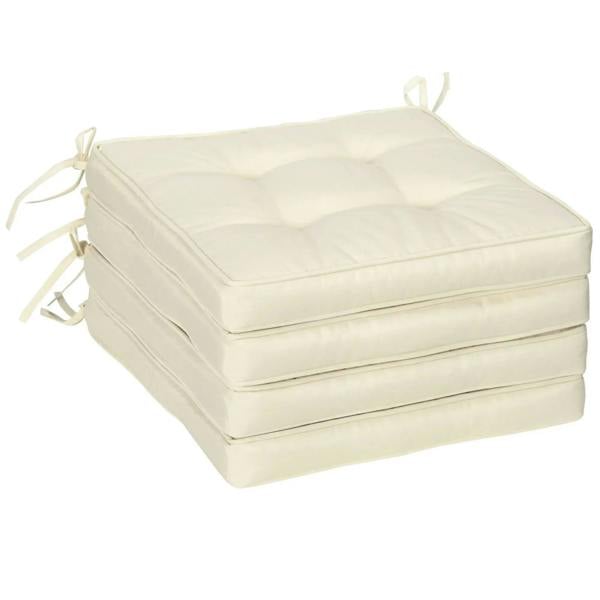 Cream square seat cushion pad with attached ties, thick stacked look