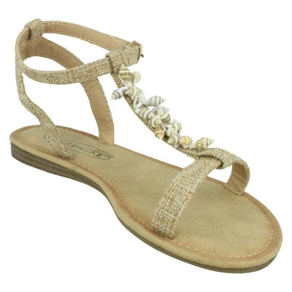 Spot On Ladies Spot On Shell T-Bar Sandals F00360