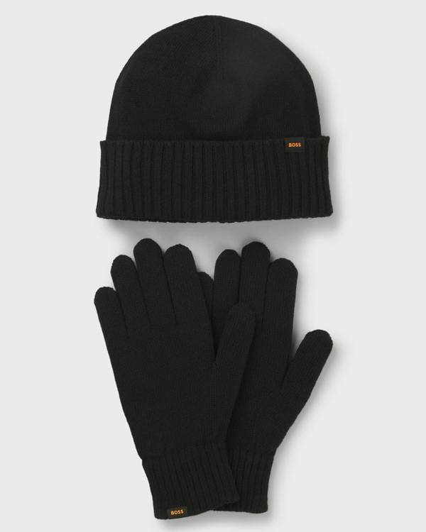BOSS Orange Mens Kalipso Kintted Gloves & Beanie Hat Gift Set - Dark Blue 404
