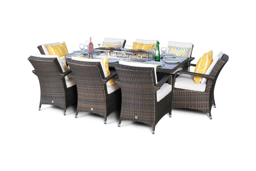 Giardino Arizona Fire Pit 8 Seater Rectangle Rattan Dining Set