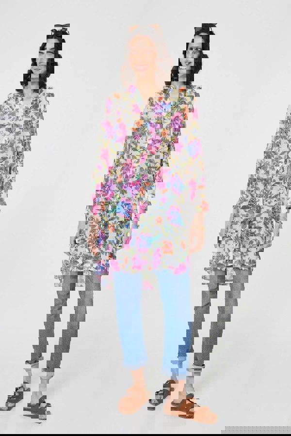 Pink | Floral Long Sleeve Longline Blouse
