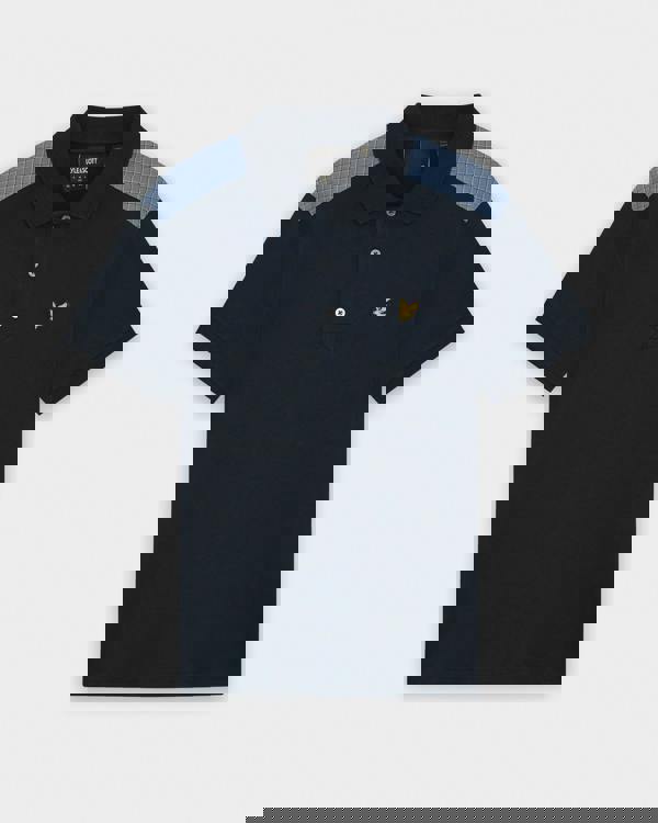 Lyle & Scott Check Panelled Mens Polo Shirt - Z271 Dark Navy | CHO | Designer Mens Short Sleeve Polo Shirts