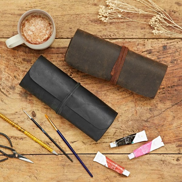 Paper High Buffalo Leather Roll Up Pencil Case