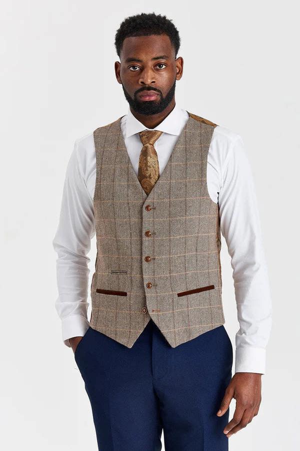 Paul Andrew Mayfair Navy Textured Suit with Harris Brown Tweed Waistcoat