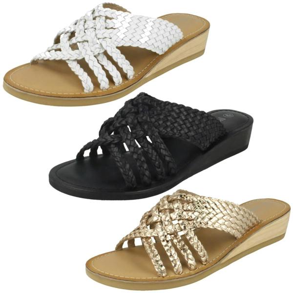 Leather Collection Ladies Leather Collection Low Wedge Braided X Stap Mules