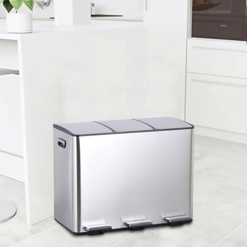 HYGRAD BUILT TO SURVIVE HYGRAD 3 Compartment Recycling Bin 45L Dual Compartments Kitchen Pedal Dust Bin Waste Bin Separation System 3x15L