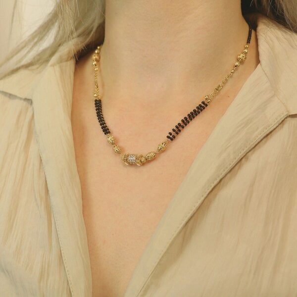 The Colourful Aura Gold Black Beaded Indian Asian Nazar Mangalsutra Choker Necklace