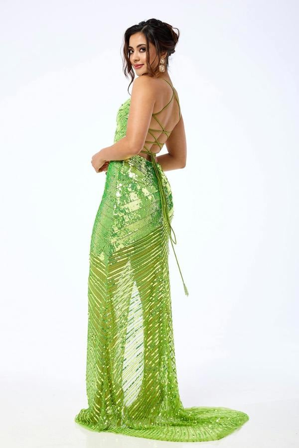 LuvForever Nymeria - Green Side Split Sequin Maxi Dress