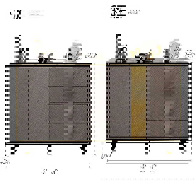 IS82 Large Sideboard, Grey & Gold-Weilai Concept-Weilai Concept
