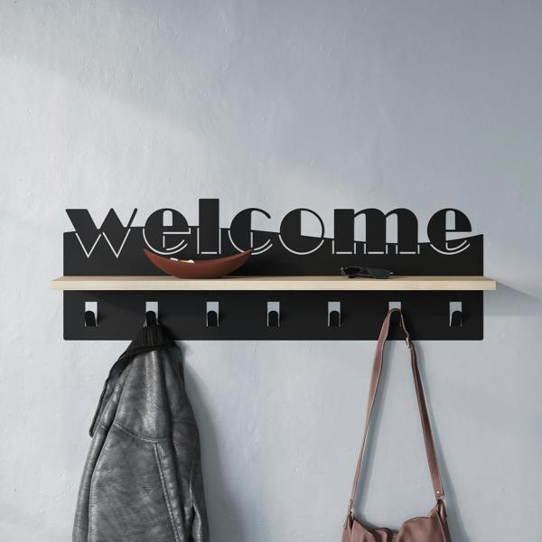 Decortie Modern Welcome Letter Wall Hanger Metal 7 Metal Hooks for Hanging Shelf Rack Hotels Hallway Bedroom