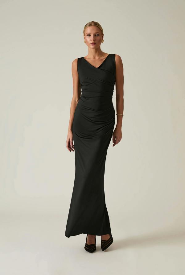James Lakeland Black Sleeveless Gathered Maxi Dress