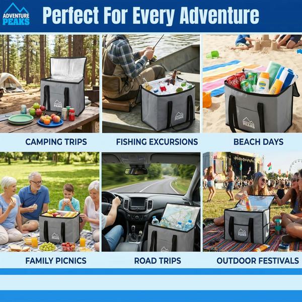 ADVENTURE PEAKS Cooler Bag Insulated Lunch Bag Leak Resistant Cool Box With Handle Shoulder Straps & Pocket Thermal Cool Bags For Food and Drink