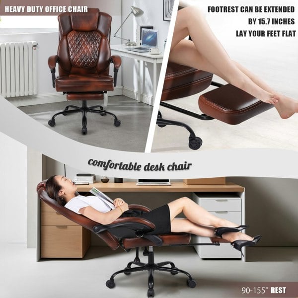 Furniture One Heavy Duty Executive Office Chair with Footrest, Ergonomic High Back Desk Chair, Adjustable Angle Chair